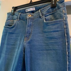 Beaded denim jeans, light wash